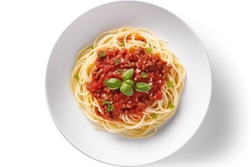 Spaghetti Bolognese In White Bowl, Top View