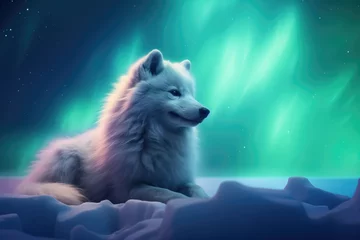 Rolgordijnen Poolvos Stunning Digital Art Of An Arctic Fox Under The Aurora Borealis