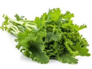 Green mustard leaves on white background