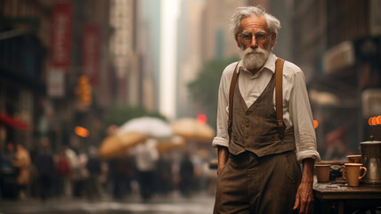 Obraz premium The old man was tired of the chaos in the capital.