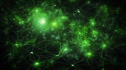 Naklejka na ściany i meble green abstract background with a network grid and particles connected
