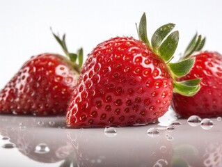 Ripe juicy strawberries in water