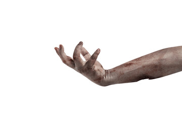 The hand of a scary zombie with blood and wounds