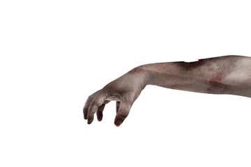 The hand of a scary zombie with blood and wounds