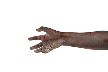 The hand of a scary zombie with blood and wounds