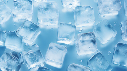 Ice cubes bluish background - obrazy, fototapety, plakaty