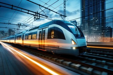 Naklejka premium Electric passenger trains travel at high speed.