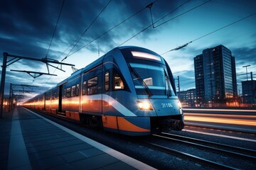 Naklejka premium Electric passenger trains travel at high speed.