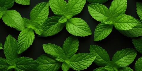 Fototapeta na wymiar Top View Of Fresh Peppermint Leaves For Vegan Background