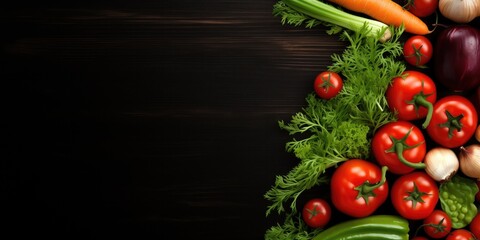 Top View Of Vegetables On Black Wooden Background