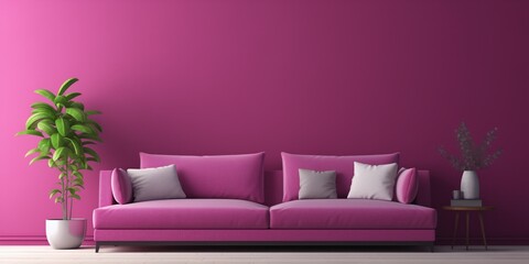 Fototapeta na wymiar Trendy Luxury Living Lounge With Painted Magenta Mockup Wall