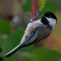 Obraz premium Black-capped chickadee (Poecile atricapillus) perched on a thin twig