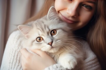Woman Cradling Adopted Cat With Gentle Smile