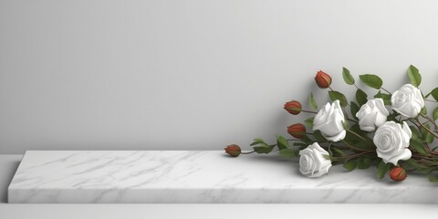 White Marble Platform, Roses Lining The Perimeter, Funeral Concept