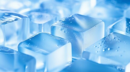 31. Extreme close-up of abstract blurred ice cubes, arctic blue and crystal-clear hues, in the style of gradient blurred wallpapers, - obrazy, fototapety, plakaty