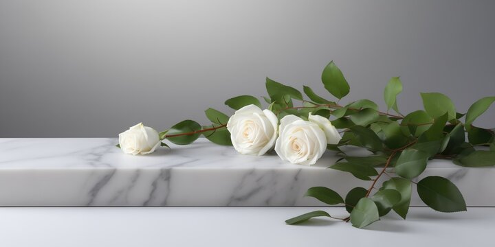 White Marble Platform, Roses Lining The Perimeter, Funeral Concept
