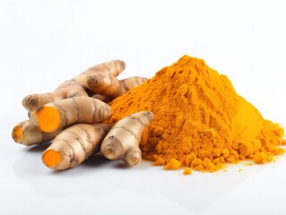 Dry turmeric powder(curcuma longa linn) isolated on white background