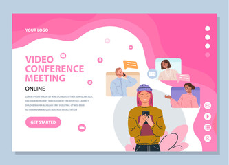 Video conference. Vector illustration. Seminars conducted via video conferences can reach global audience The audience can participate in convention through online video conferencing The video