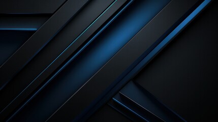 Modern black blue abstract background. Minimal. Color gradient. Dark. Web banner. Geometric shape. 3d effect. Lines stripes triangles. Design. Futuristic. Cut paper or metal effect. Luxury. Premium.