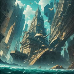 Naklejka premium Surrealistic city, dream world