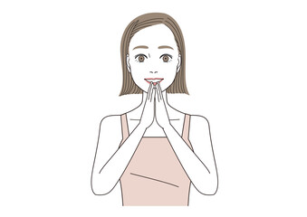 手と手を合わせて喜んでいる表情の女性