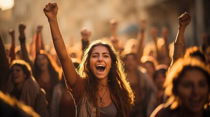 Obraz premium Women protesters fighting for their rights. AI generation