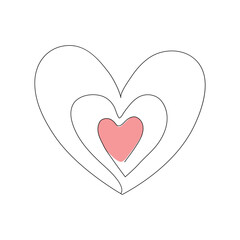 heart continuous one line art drawing, Vector illustration isolated on white.