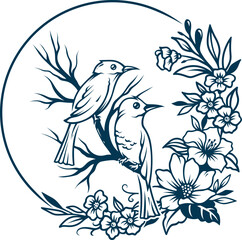 Aesthetic Floral Birds Tattoo Illustration