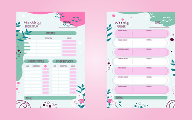 Templates for weekly and monthly planners.