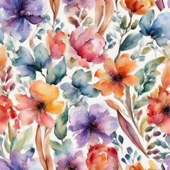 Watercolor flowers, bright colors, seamless pattern05