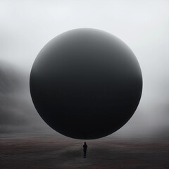 A Person Standing Next to a Massive Black Sphere