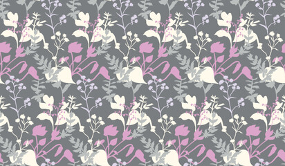 Seamless pattern with herbs and flowers for textile