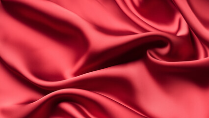 Red Silk Satin with Soft Folds, Silk Satin with Gentle Drapes, Silk Fabric Background, Silk Fabric Soft Folds, Luxury Background, 8K UHD