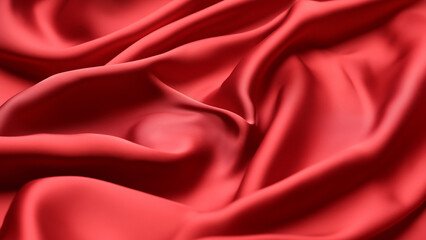 Red Silk Satin with Soft Folds, Silk Satin with Gentle Drapes, Silk Fabric Background, Silk Fabric Soft Folds, Luxury Background, 8K UHD