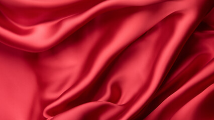 Red Silk Satin with Soft Folds, Silk Satin with Gentle Drapes, Silk Fabric Background, Silk Fabric Soft Folds, Luxury Background, 8K UHD