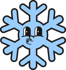 christmas snowflake isolated on white background. illustration of winter snowflake in groovy retro cartoon style. funny cute snowflake with face