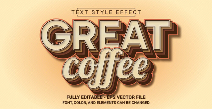 Editable Text Effect with Great Coffee Theme. Premium Graphic Vector Template.