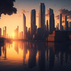 Fototapeta premium Building City And Sunset