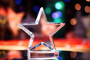 image of a star-shaped glass award on a bright glowing table