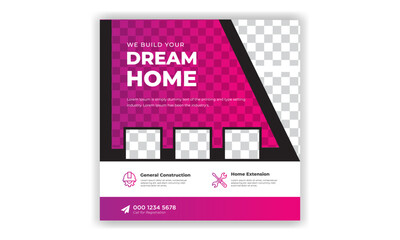 Fototapeta na wymiar Real Estate Social media post banner design. Instagram post template. Digital marketing social media post design. Home Sale banner.