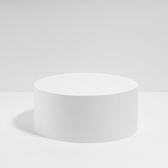 Abstract one white round podiums in hard light for cosmetic products, mockup on white background,...