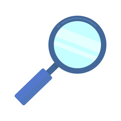 Beautiful magnifier in blue on a white isolated background, vector illustration of the search icon, magnifier in cartoon style, flat, 10 eps, detective tool, for the game