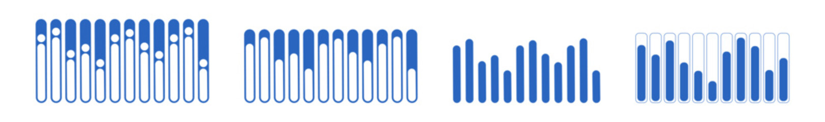 Set of charts, column graphs, statistical data. Business charts and graphs blue and white color infographic elements. Vector templates. Data visualization. Vector color illustration.