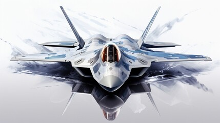 A fighter jet, poised and sharp, exuding an aura of speed and agility, with its sharp lines and...