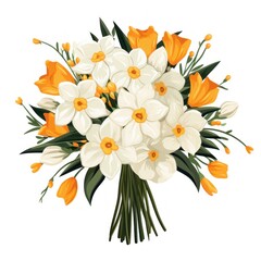 Bouquet of daffodils and crocus flowers. illustration