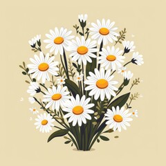 Beautiful bouquet of chamomile flowers. illustration.