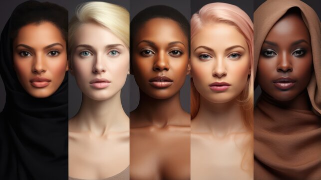 Portrait of beautiful multiethnic women with different hairstyle. Multiethnic beauty concept.
