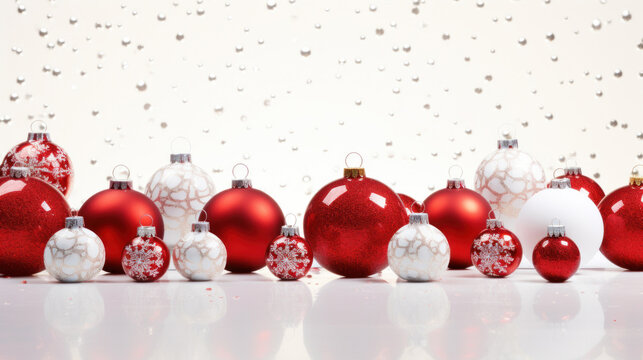 Red and white Christmas balls on white background