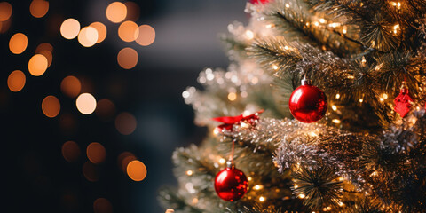 Fototapeta na wymiar Close up of a Christmas tree with lights