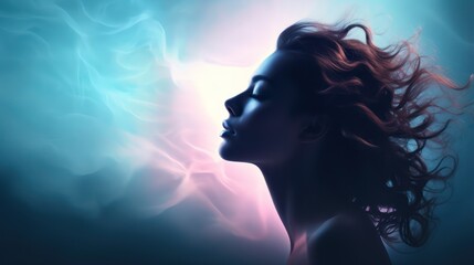 3d rendering of a beautiful woman with long hair and smoke in the background